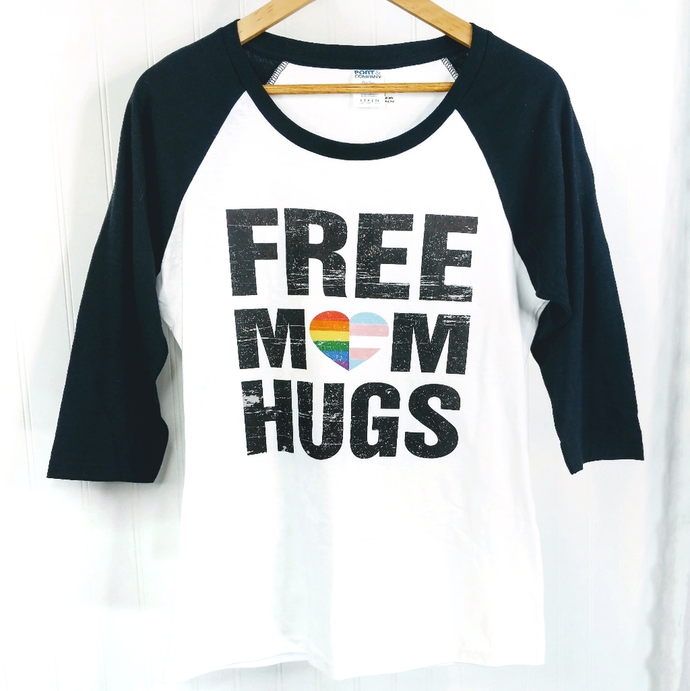 BOUTIQUE Free Mom Hugs Pride Raglan Ringer Baseball T-shirt Sz S